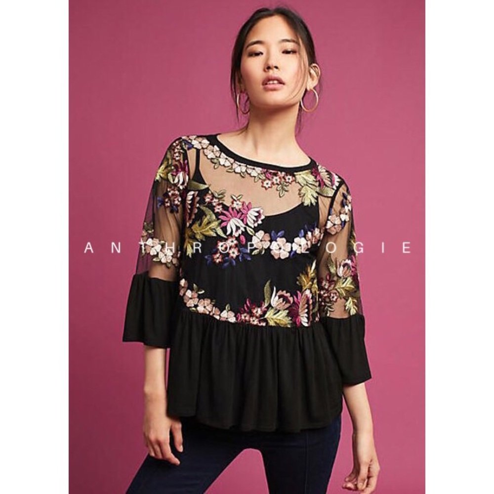 • Anthro eri + ali embroidered blouse